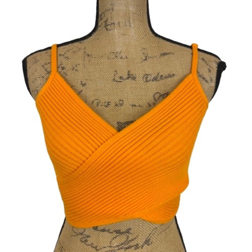 NWT Aerie Ribbed Wrap Crop Top Bright Orange Bralette Summer Festival Size Small